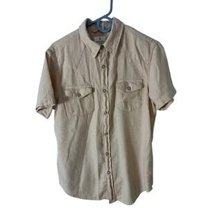 Mutual Weave Western Snap Button Shirt Mens Medium Beige Textured Short Sleeve